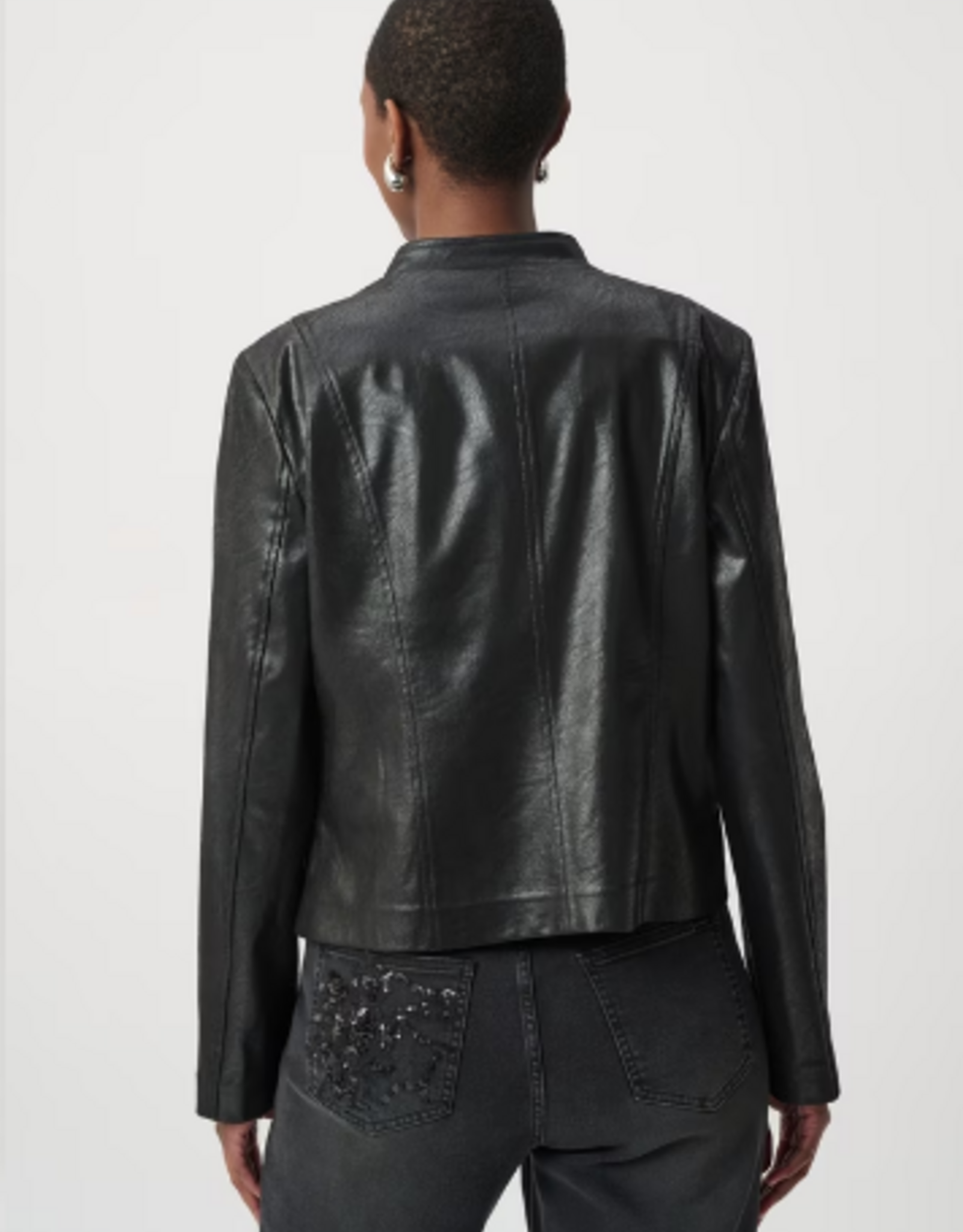 Joseph Ribkoff Joseph Ribkoff Black Floral Detail Edgy Leather Collared Jacket