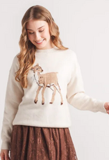 Papillon Papillon Fawn Round Neck Knit Intarsia Sweater