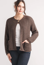 Papillon Papillon Brown Round Neck One Button Detail Patch Pocket Cardigan