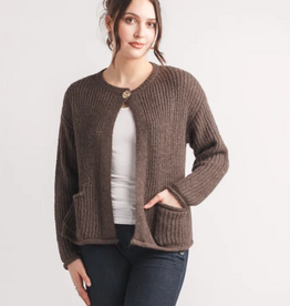 Papillon Papillon Brown Round Neck One Button Detail Patch Pocket Cardigan