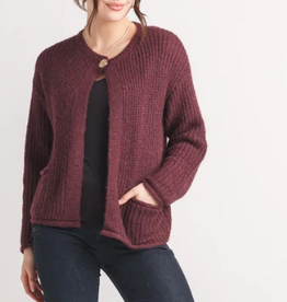 Papillon Papillon Plum Round Neck One Button Detail Patch Pocket Cardigan