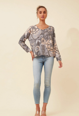 Papillon Papillon Grey Floral Lightweight V-Neck Long Sleeve Sweater