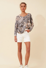 Papillon Papillon Grey Floral Lightweight V-Neck Long Sleeve Sweater