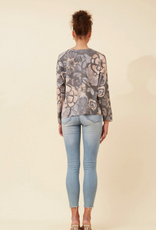 Papillon Papillon Grey Floral Lightweight V-Neck Long Sleeve Sweater