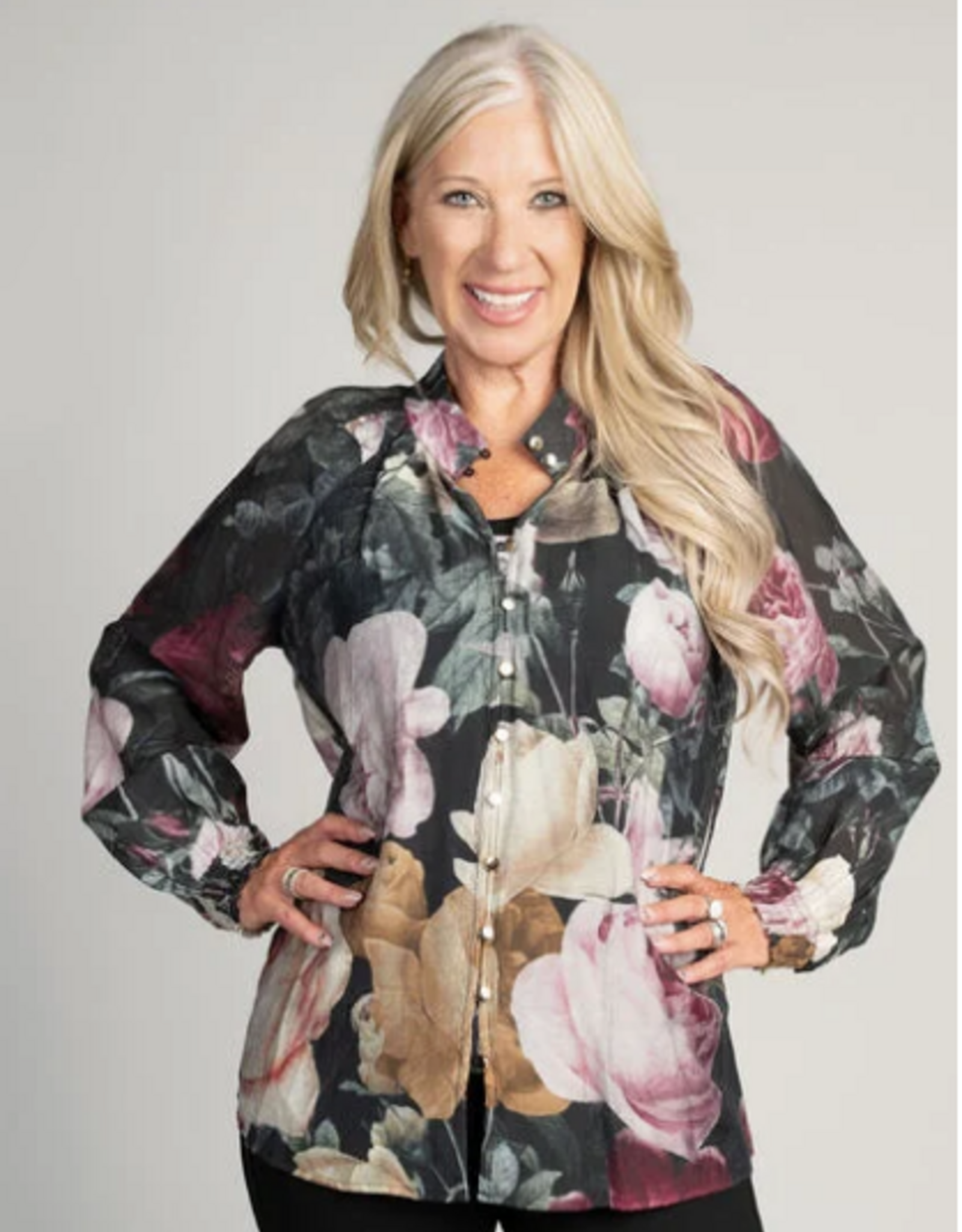 Papillon Papillon Black Multi Floral Button Front Blouse Top