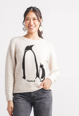 Papillon Papillon  ST19243 Oatmeal Penguin Intarsia Knit Long Sleeve Sweater Long Sleeve Sweater
