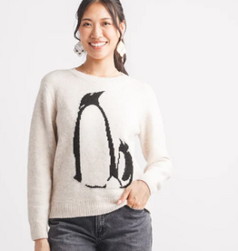 Papillon Papillon Oatmeal Penguin Intarsia Knit Long Sleeve Sweater Long Sleeve Sweater