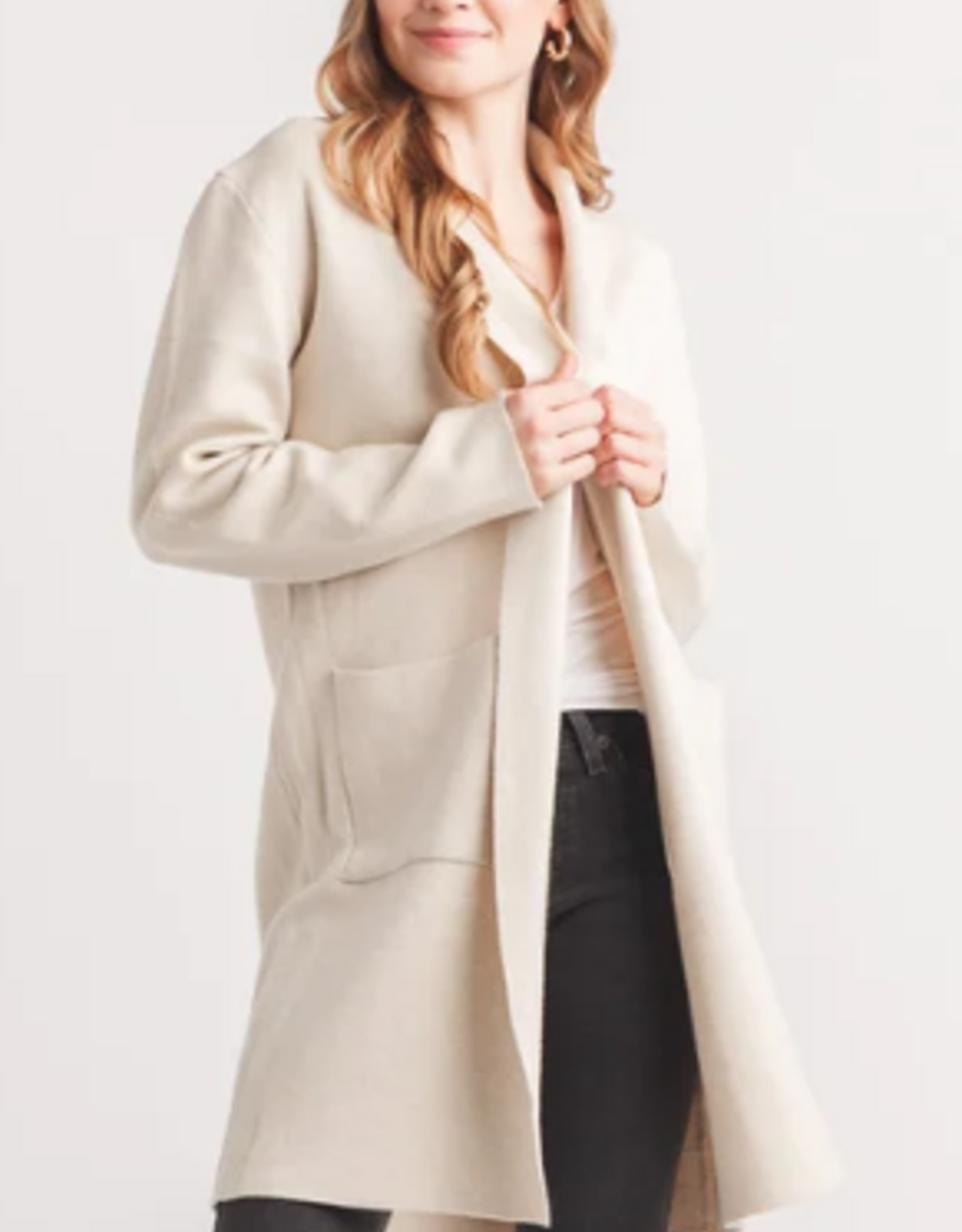 Papillon Papillon Oatmeal Lapel Coatigan with Pockets Cardigan