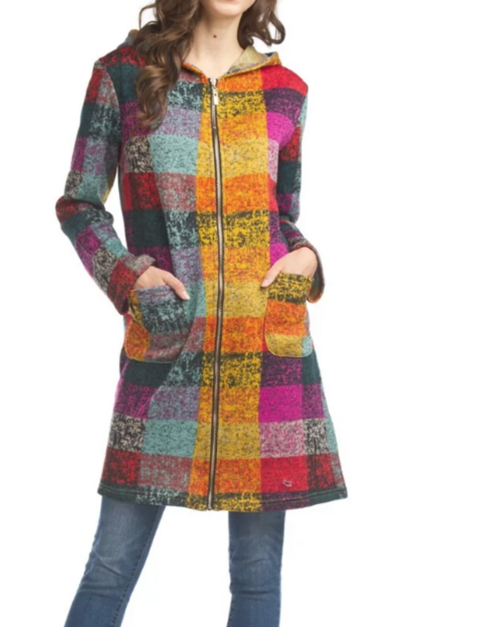 Papillon Papillon Knitted Multicolor Plaid Jacket with Zip & Pockets