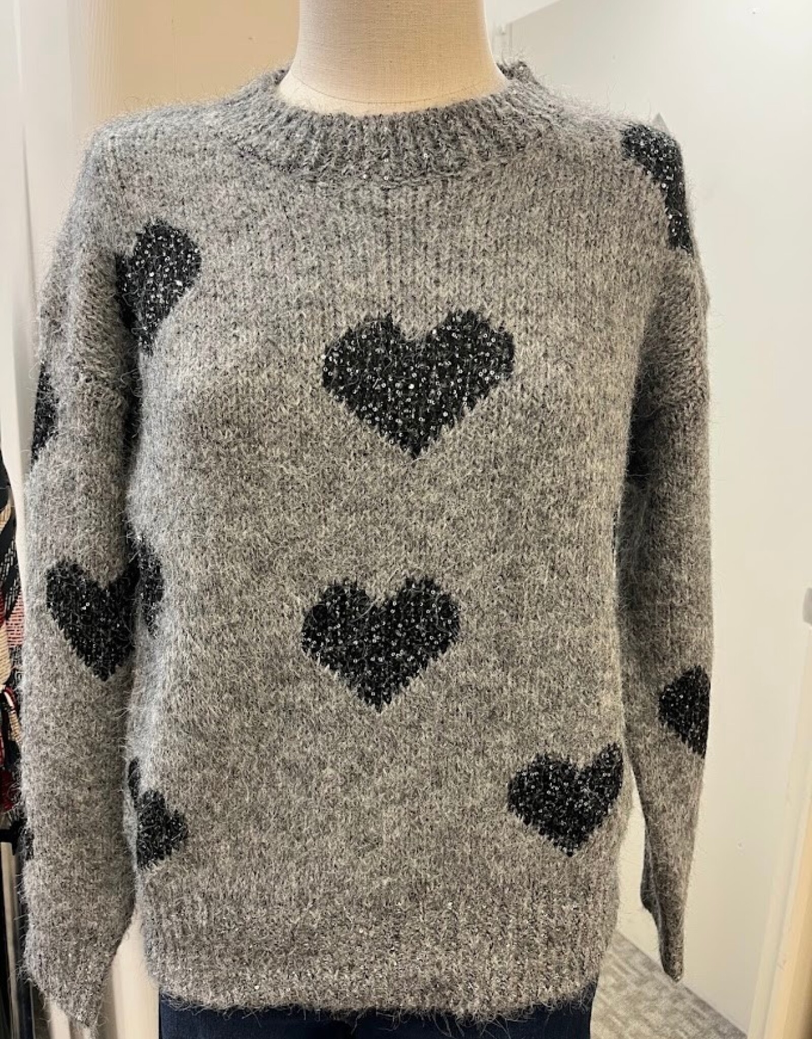Marble & Me Marble  & Mist Grey Heart Print Long Sleeve  Sweater