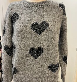 Marble & Me Marble  & Mist Grey Heart Print Long Sleeve  Sweater
