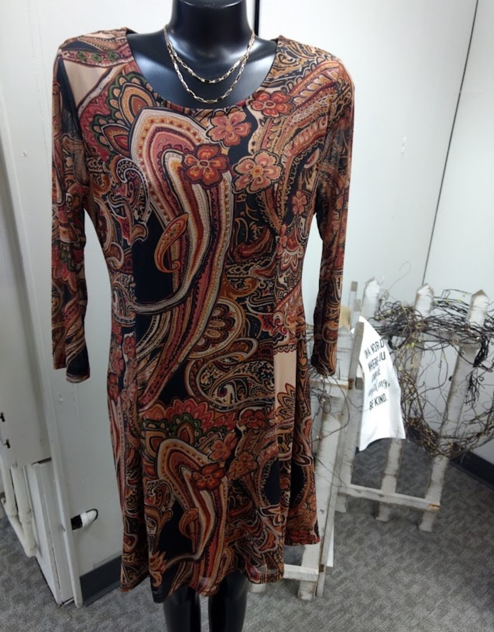 Papillon Papillon Rust Paisley Stretch Panelled Dress
