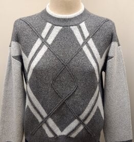 Democracy Democracy Charcoal Heather Grey Argyle   Petite Sweater