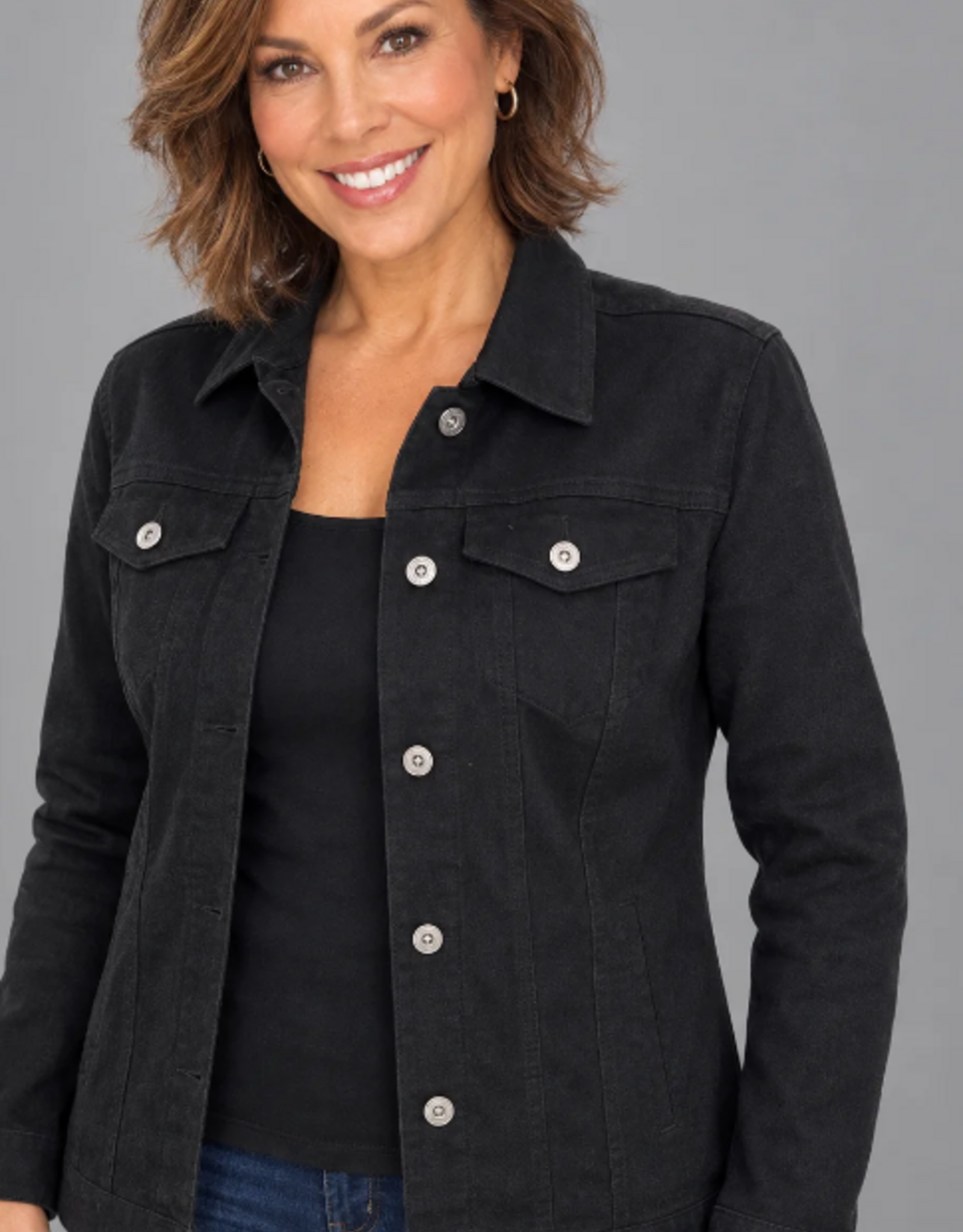Ethyl Ethyl Two Tone Black Button Up Long Sleeve Jacket