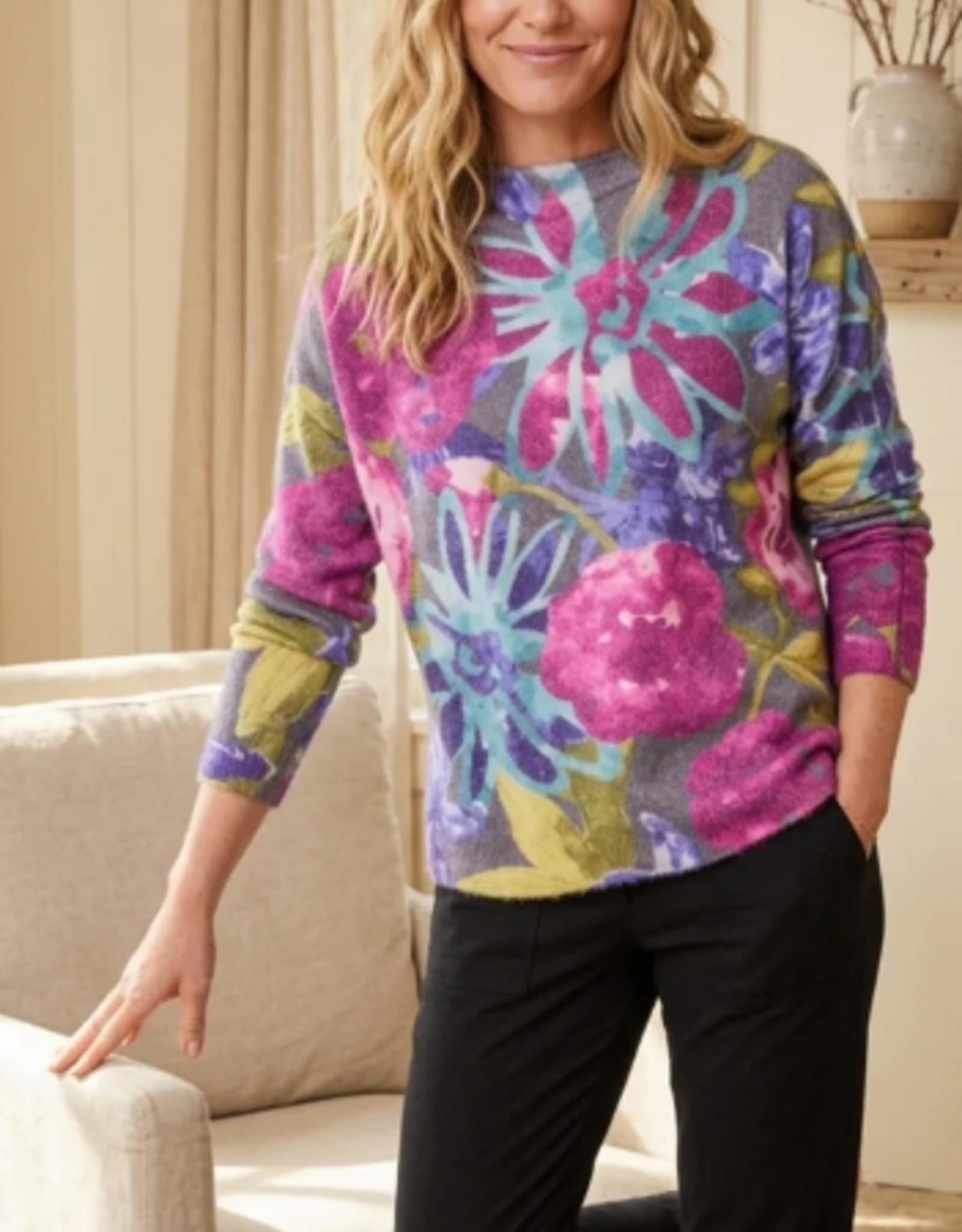 Escape Escape Multi Color Cozy Bloom Roll Neck Sweater