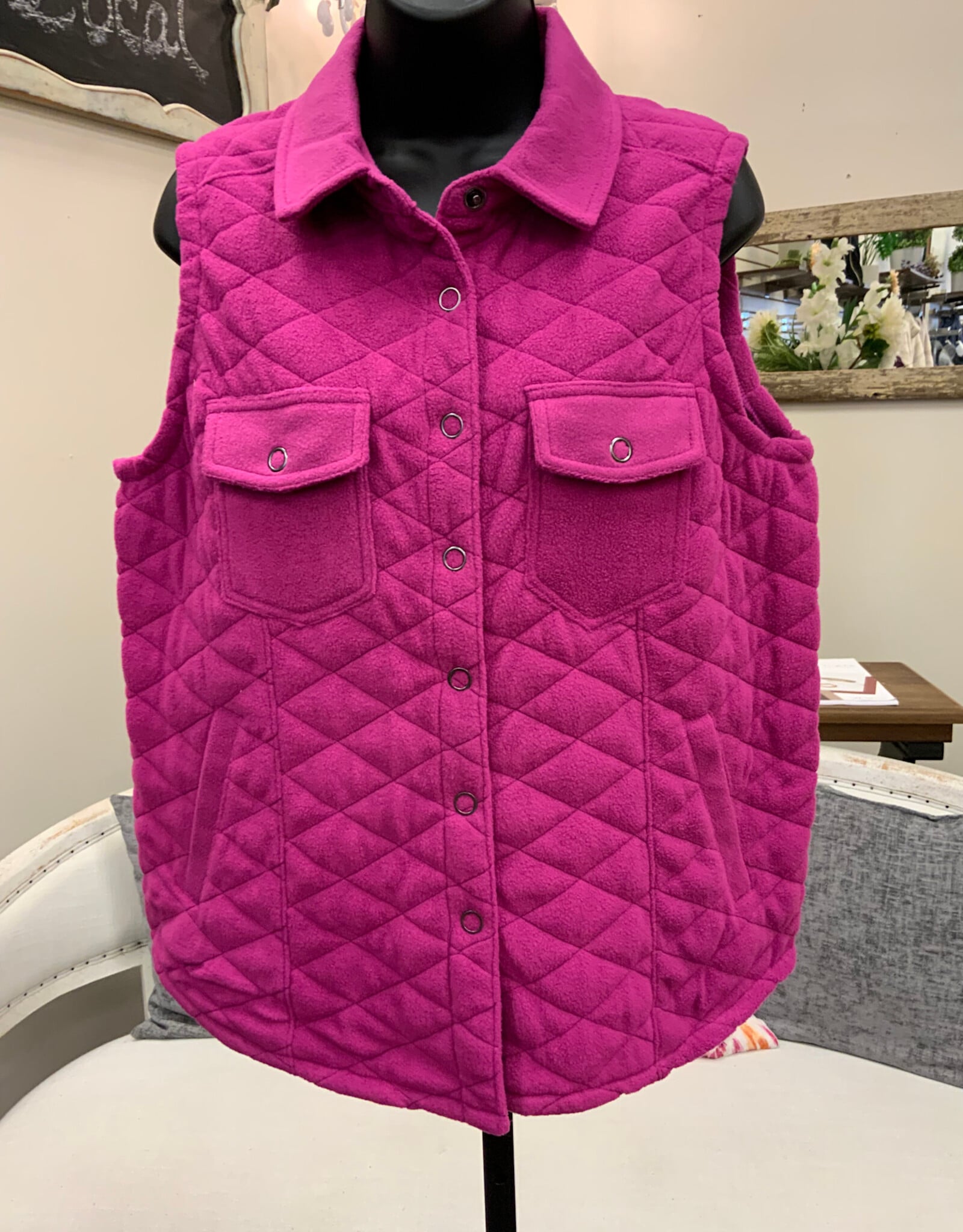 Multiples Multiples Deep Fuschia  Quilted  Snap Up Vest