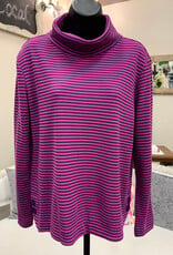Multiples Multiples  Fuschia/Eggplant Stripe TurToptle Neck Long Sleeve