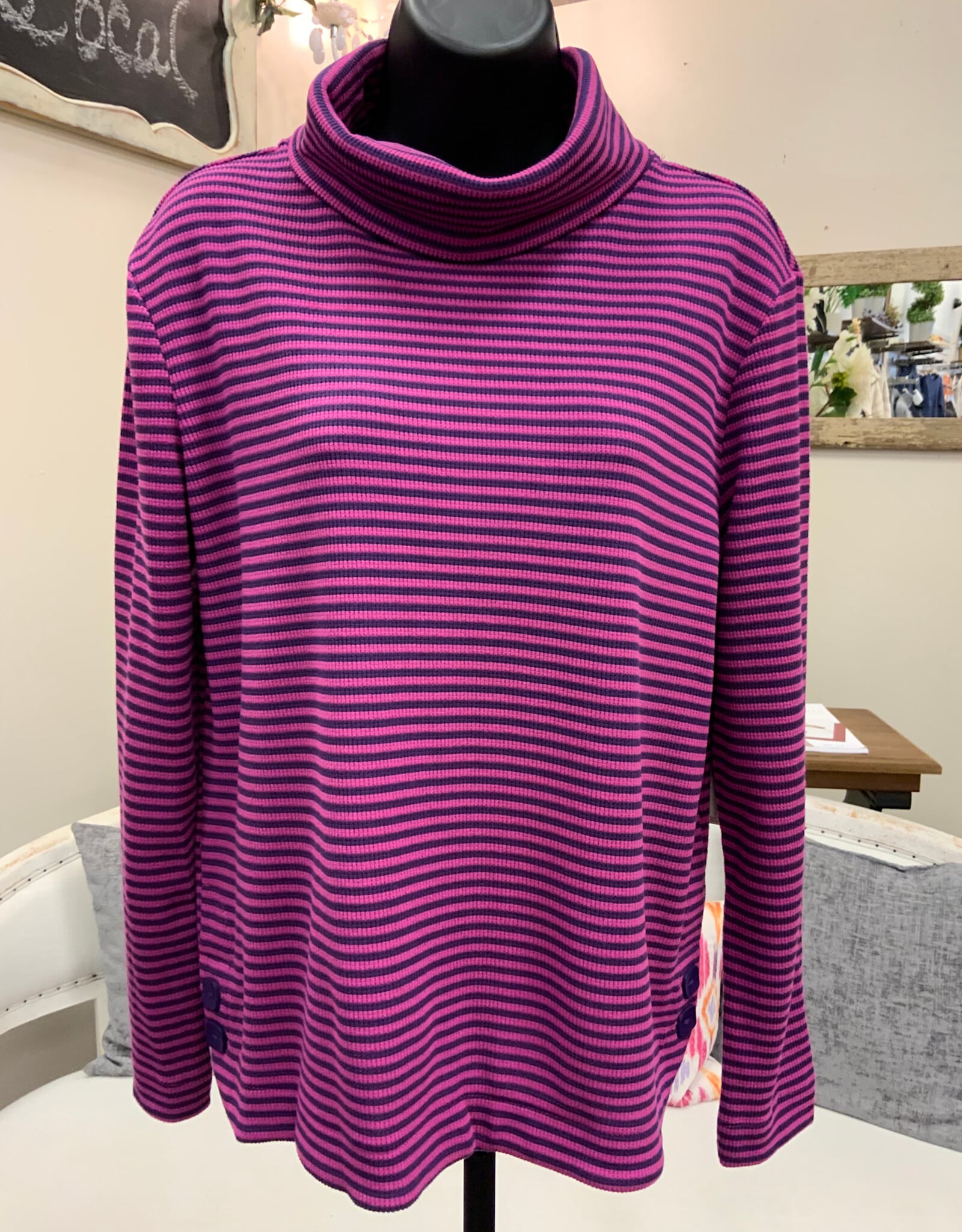 Multiples Multiples  Fuschia/Eggplant Stripe TurToptle Neck Long Sleeve
