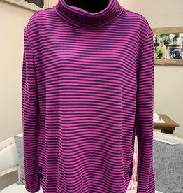 Multiples Multiples  Fuschia/Eggplant Stripe Turtle Neck Long Sleeve Top