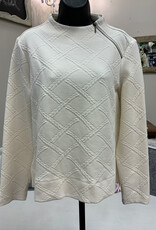 Multiples Multiples  Winter White Round Neck Side Shoulder Zip Long Sleeve Top