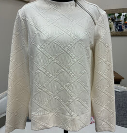 Multiples Multiples  Winter White Round Neck Side Shoulder Zip Long Sleeve Top