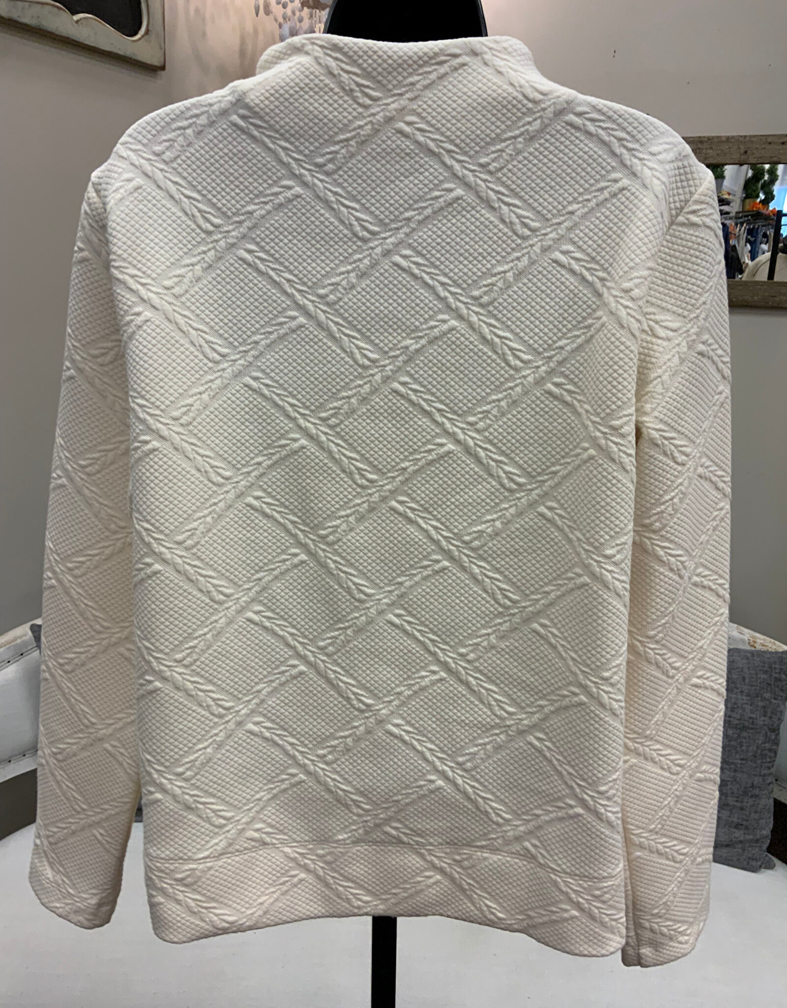 Multiples Multiples  Winter White Round Neck Side Shoulder Zip Long Sleeve Top