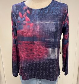 Multiples Multiples Multi Color Print Round Neck Long Sleeve Petite Top