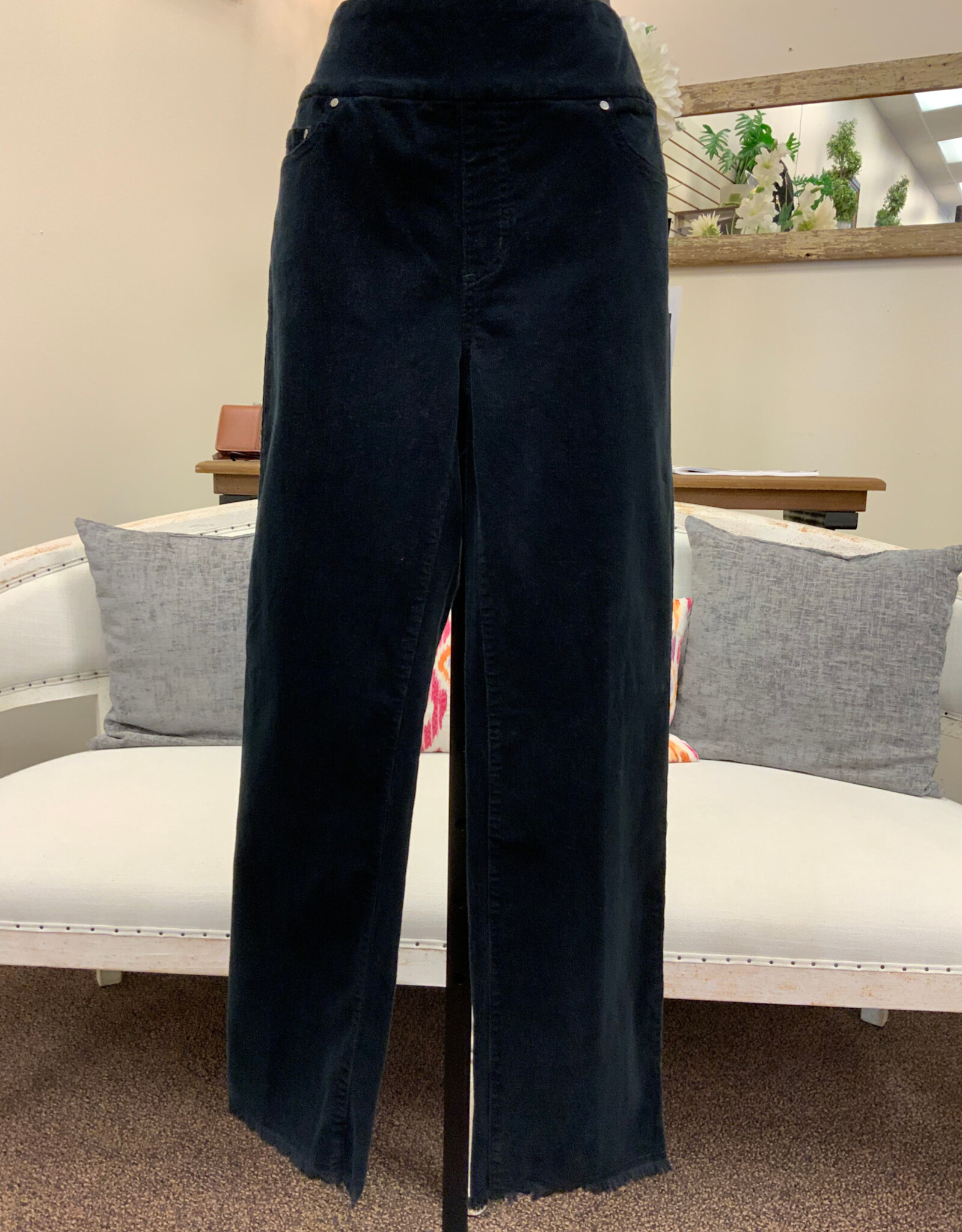 Slimsation Slimsation  Black Brushed Corduroy Fringed Hemline Petite Pant