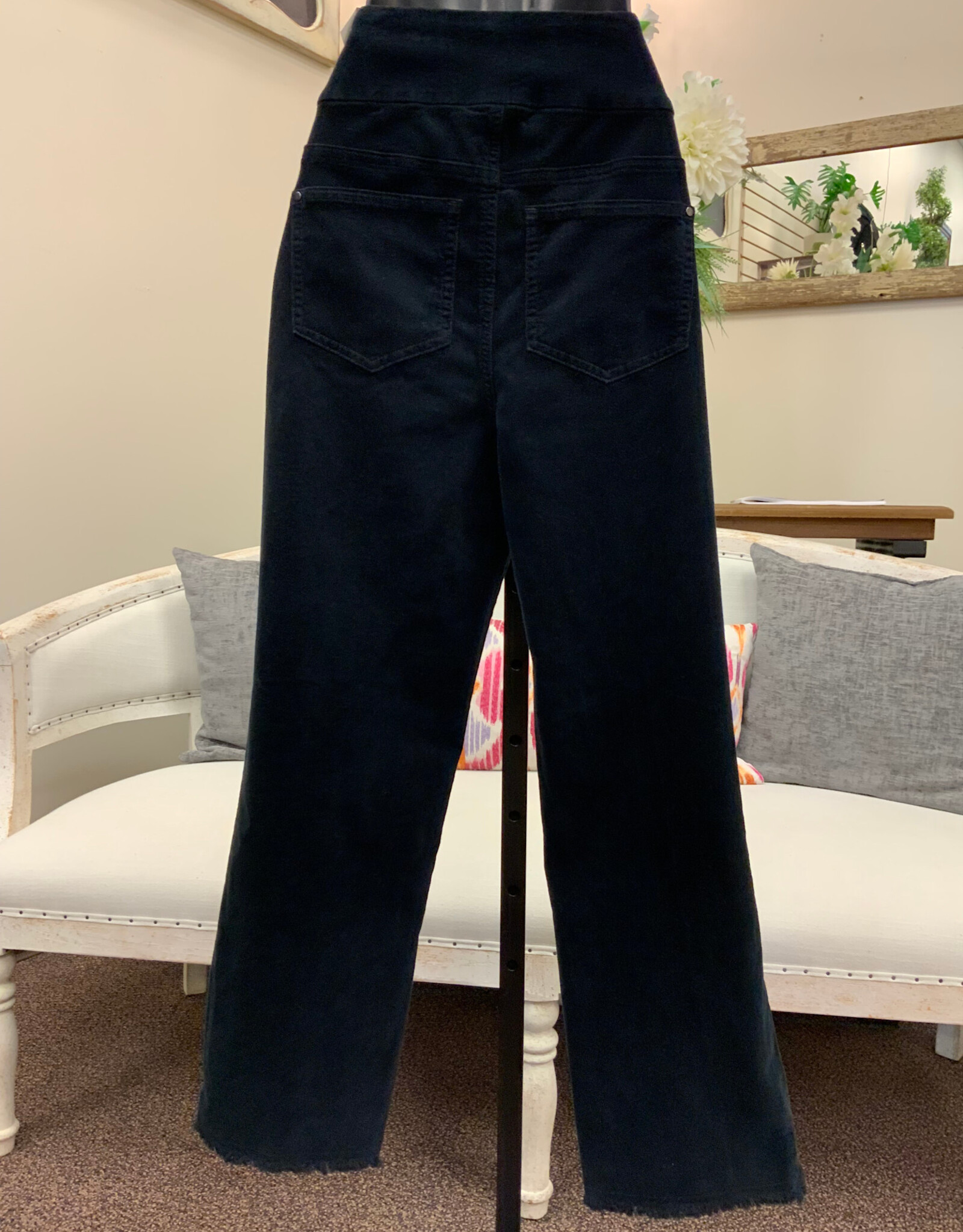 Slimsation Slimsation  Black Brushed Corduroy Fringed Hemline Petite Pant