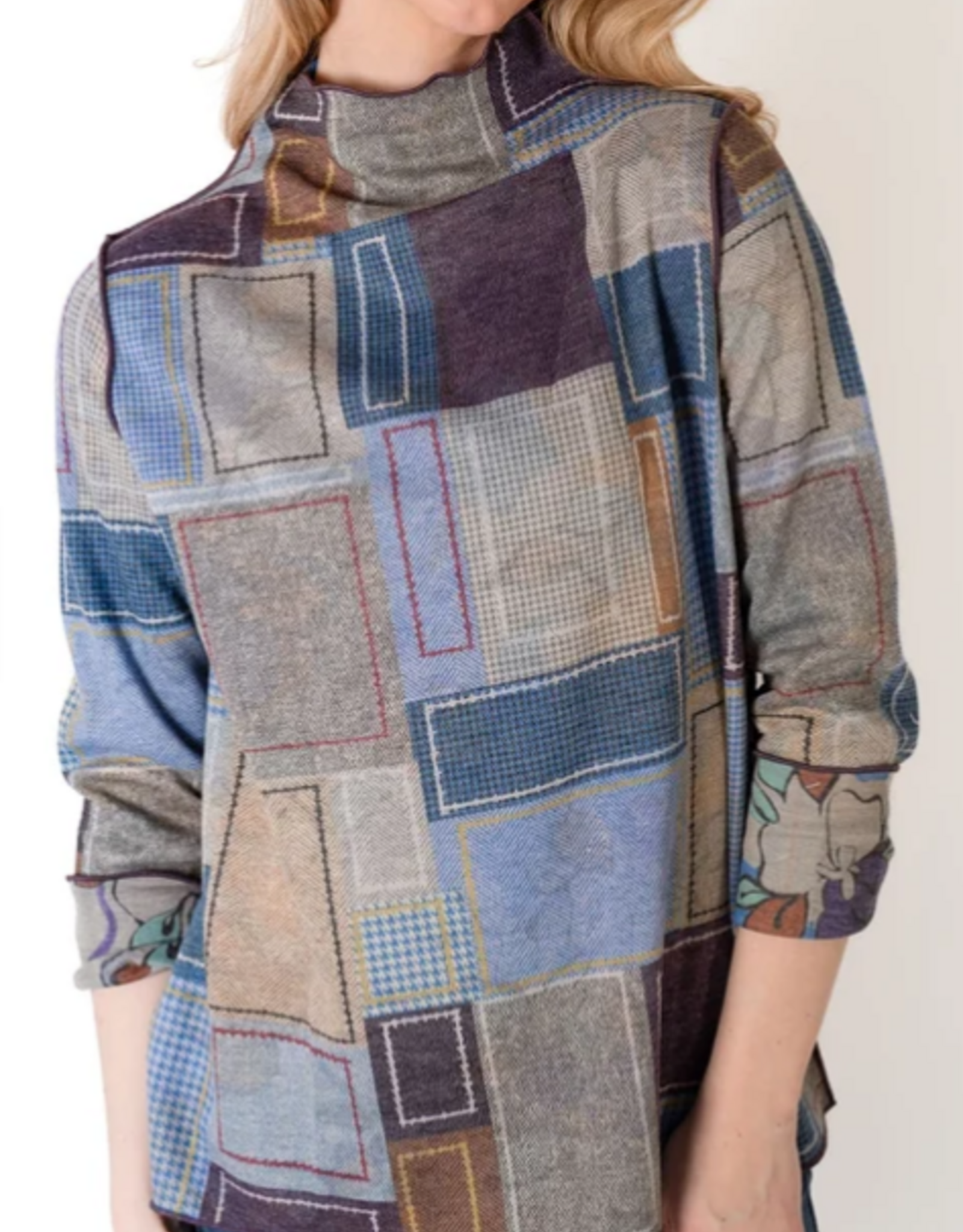 Trisha Tyler Trisha Tyler Patchwork Mockneck Reversible Long Sleeve Top