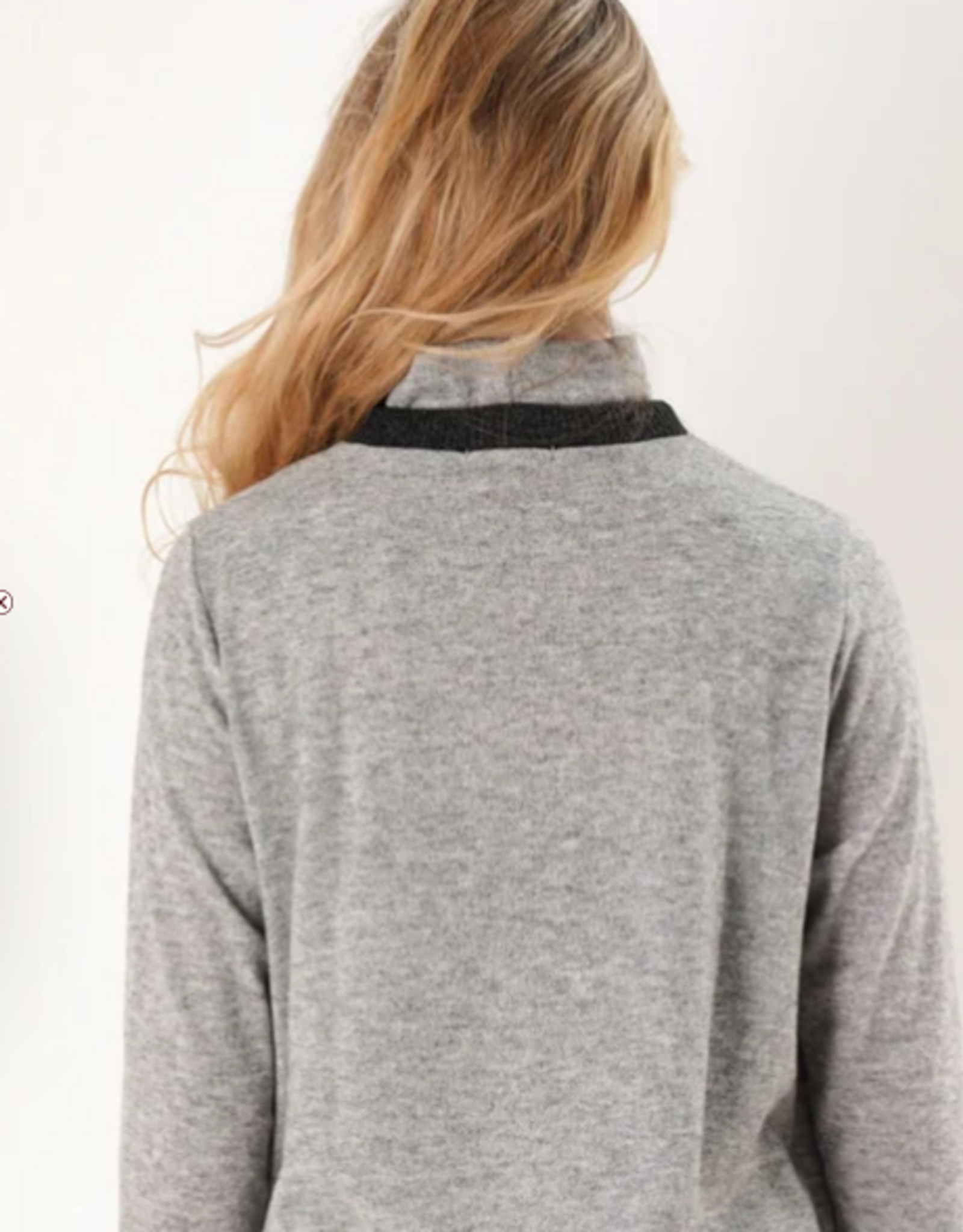 Trisha Tyler Trisha Tyler Grey/Charcoal  Funnel Neck  Front Stitched Detail l/S Top