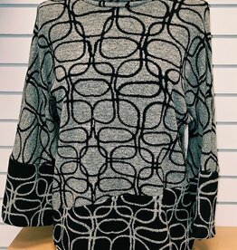 Pure Essence Pure Essence Black/Tan Print High Neck L/S Top