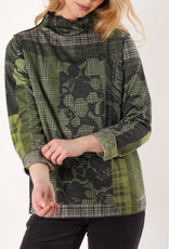 Trisha Tyler Trisha Tyler Green/Black Plaid Floral Reversible Mock Neck  Top