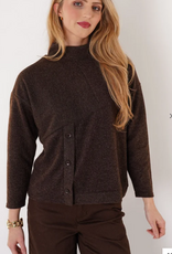 Trisha Tyler Trisha Tyler Chocolate  Mock Neck with Button Detailing Long Sleeve Top