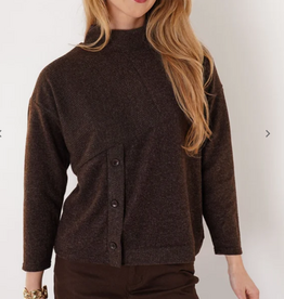 Trisha Tyler Trisha Tyler Chocolate  Mock Neck with Button Detailing Long Sleeve Top