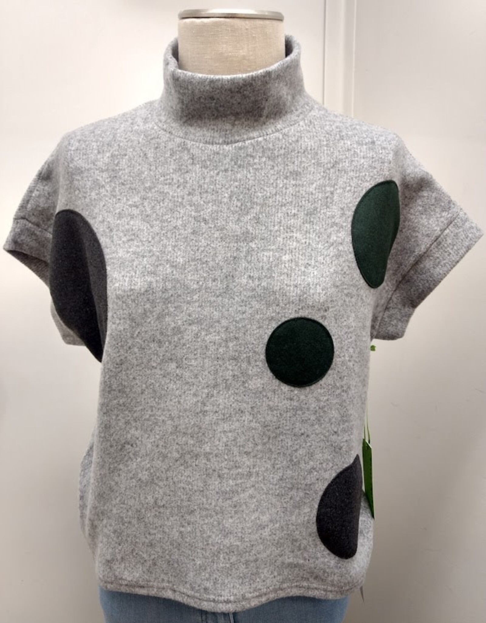 Trisha Tyler Trisha Tyler Grey Olive Polka Dot Mock Neck Long Sleeve Top