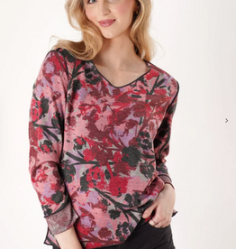 Trisha Tyler Trisha Tyler TT13004 Red Multi Color Floral Print V-Neck  Reversible Top