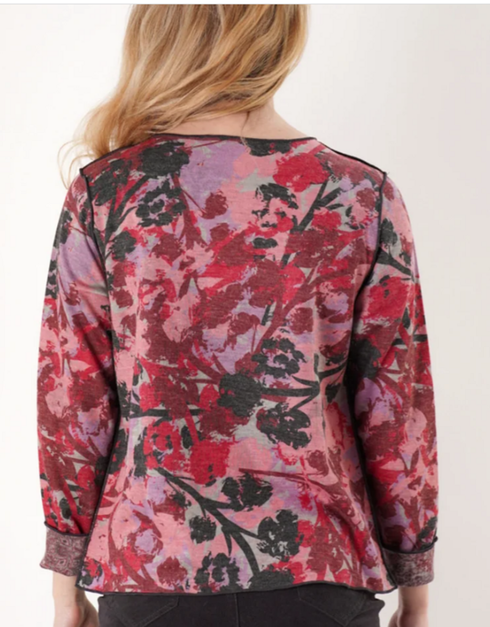 Trisha Tyler Trisha Tyler TT13004 Red Multi Color Floral Print V-Neck  Reversible Top