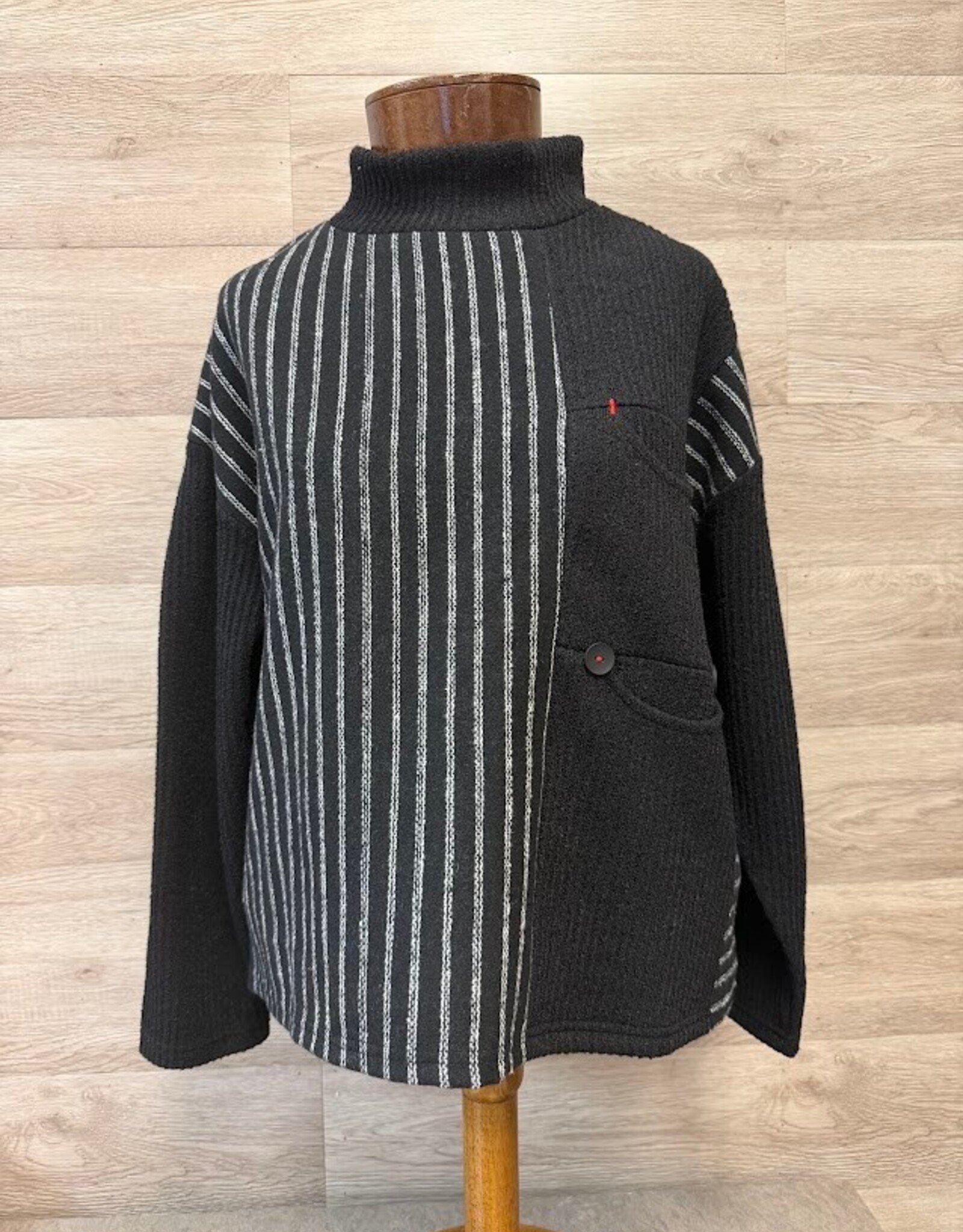 Trisha Tyler Trisha Tyler TT13104 Black/Grey Mock Neck Long Sleeve  Striped Sweater