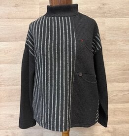 Trisha Tyler Trisha Tyler TT13104 Black/Grey Mock Neck Long Sleeve  Striped Sweater