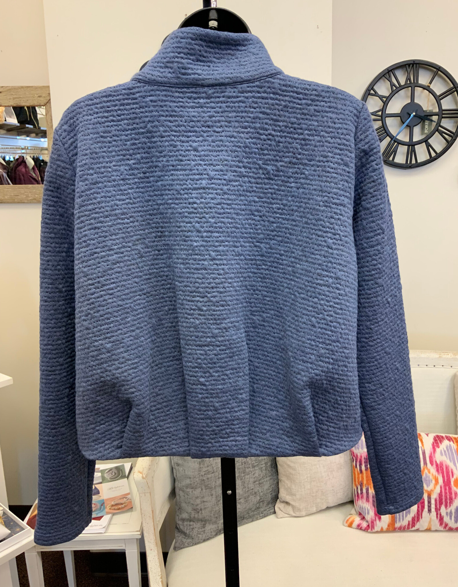 Pure Essence Pure Essence Indigo Textured Crop Zip L/S Top