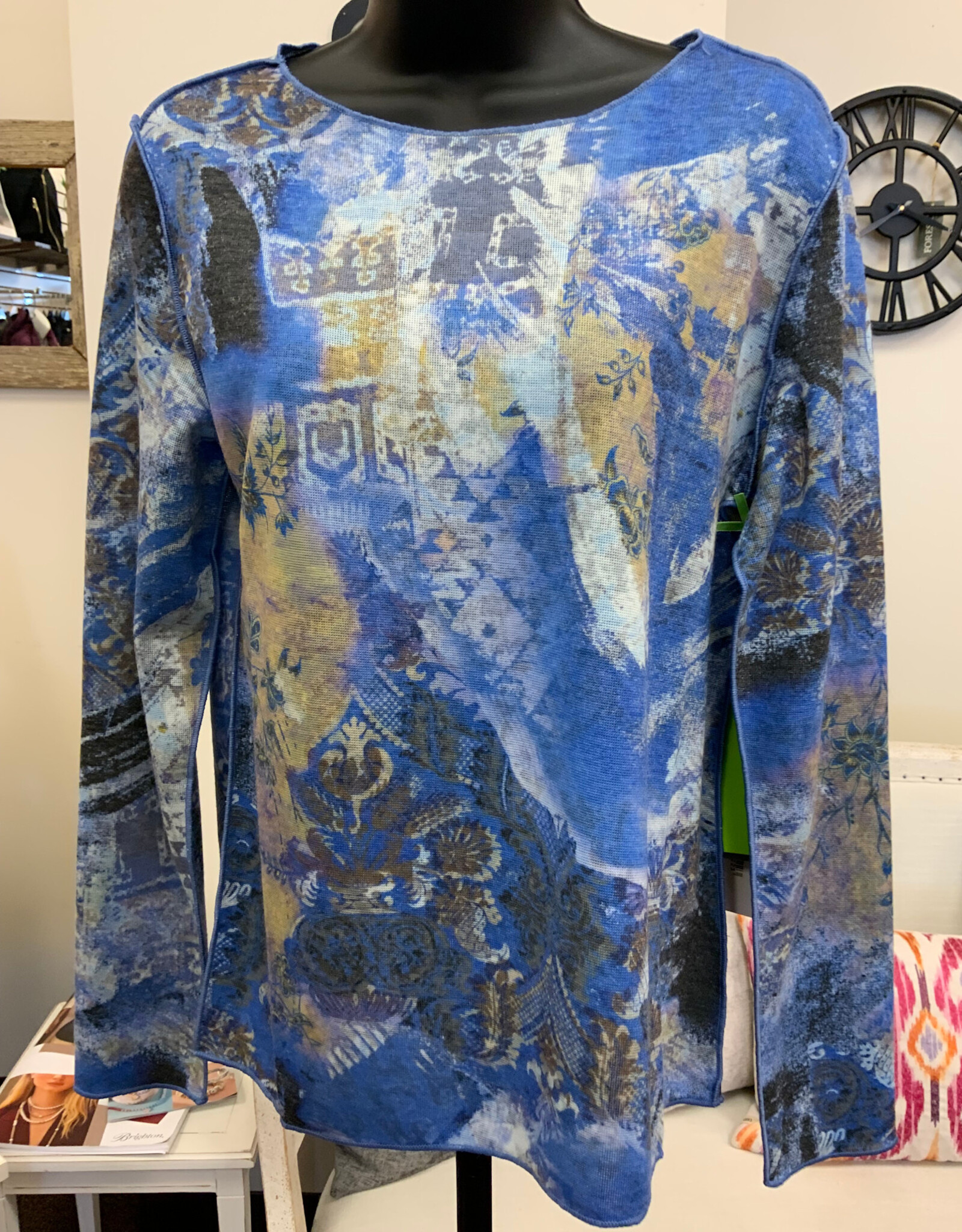 Trisha Tyler Trisha Tyler   Blue Mix Color/Print Round Neck Reversible L/S Top