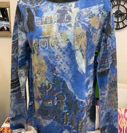 Trisha Tyler Trisha Tyler   Blue Mix Color/Print Round Neck Reversible L/S Top