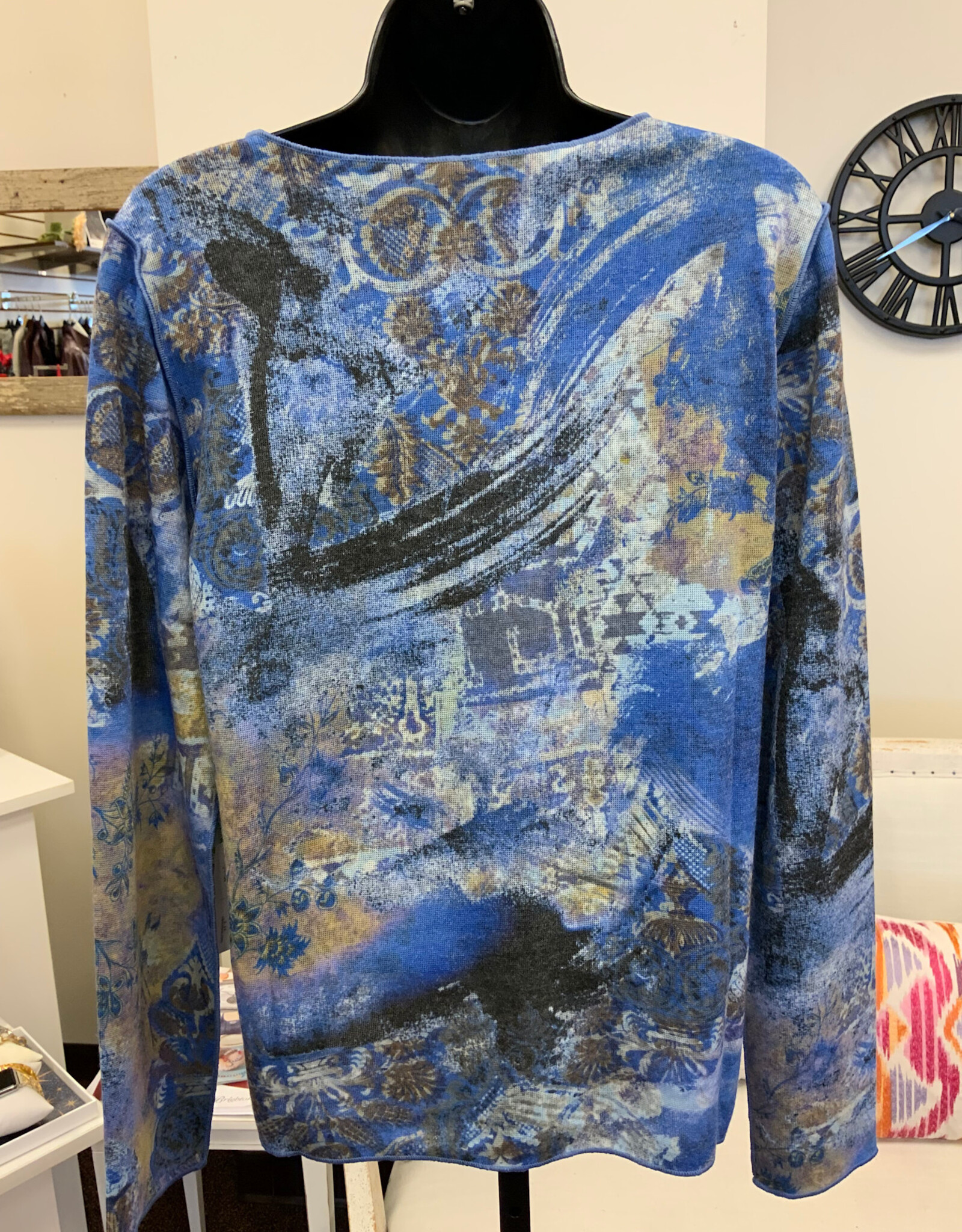 Trisha Tyler Trisha Tyler   Blue Mix Color/Print Round Neck Reversible L/S Top