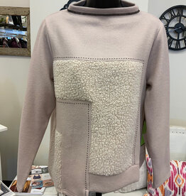 Trisha Tyler Trisha Tyler  Ecru Sherpa Detail Round Neck  Long Sleeve  Top