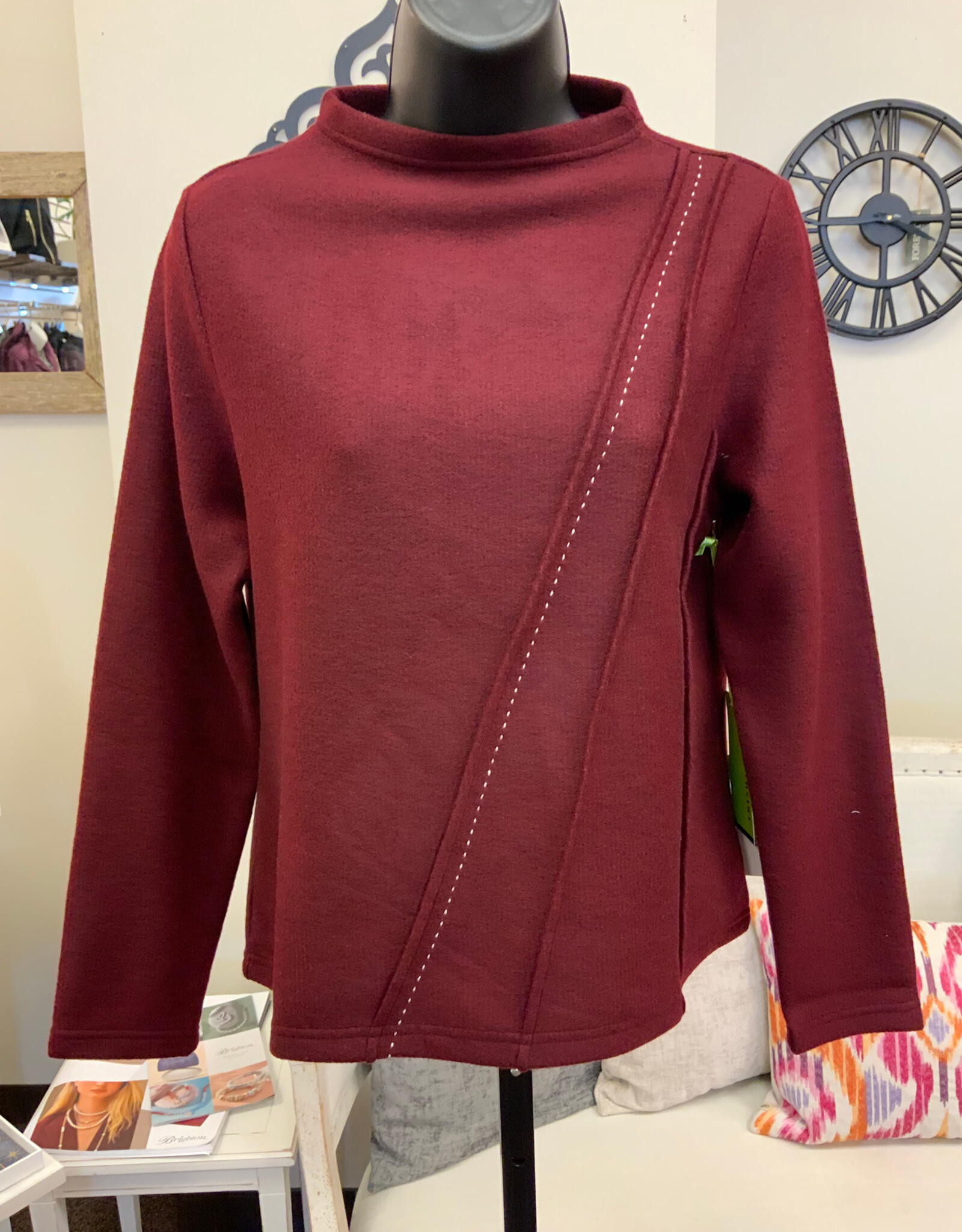 Trisha Tyler Trisha Tyler Burgundy Mini Mock Neck Long Sleeve Top