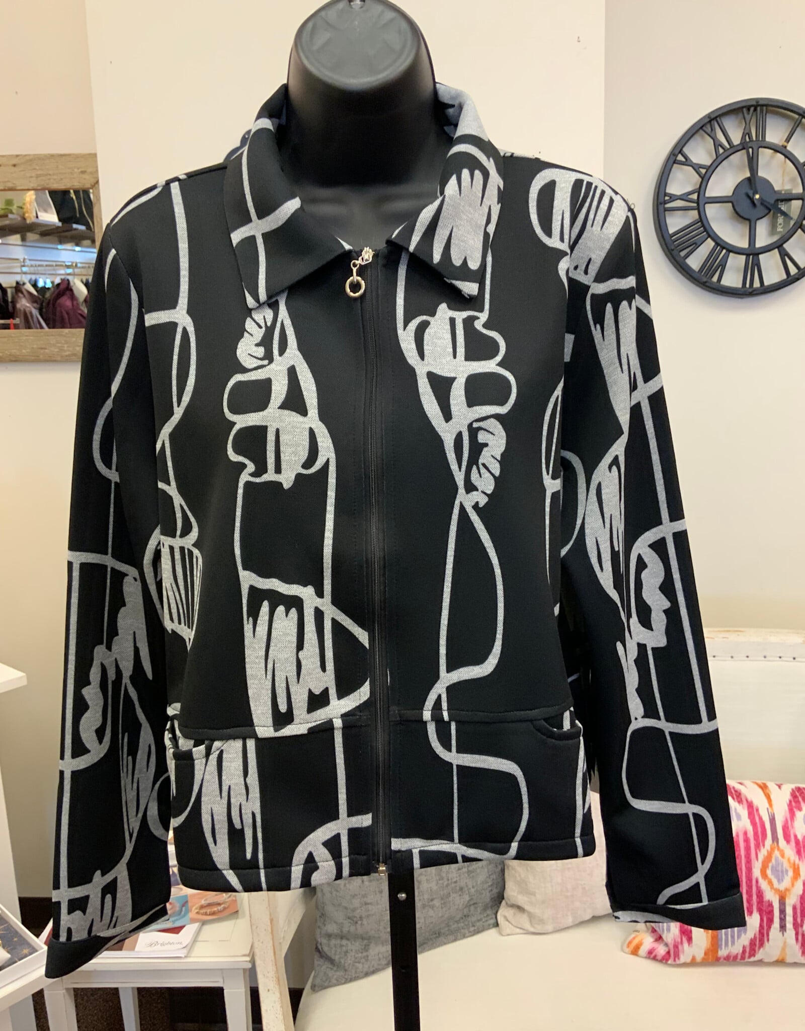 Trisha Tyler Trisha Tyler Black/Grey Print Zip Up  Long Sleeve Jacket