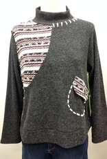 Trisha Tyler Trisha Tyler Grey/White Mock Neck with Striped Pocket Detail Top