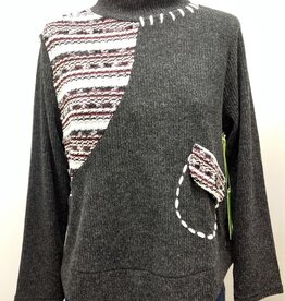 Trisha Tyler Trisha Tyler Grey/White Mock Neck with Striped Pocket Detail Top