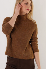 Trisha Tyler Trisha Tyler Coffee Mock Neck  Ribbed  Texture Long Sleeve Top